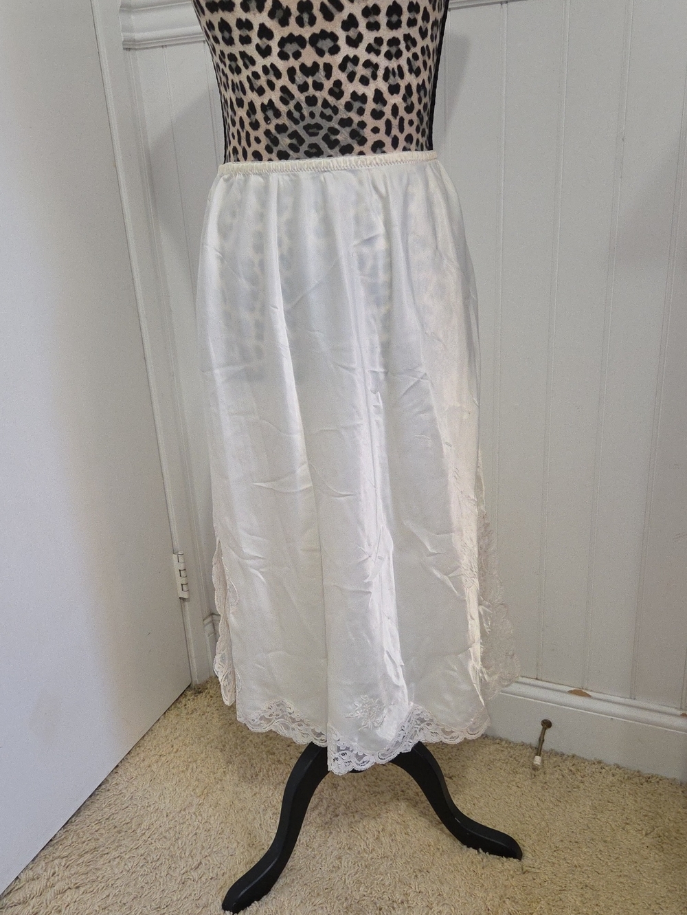Christian Dior White Lace-Trim Midi Slip Skirt